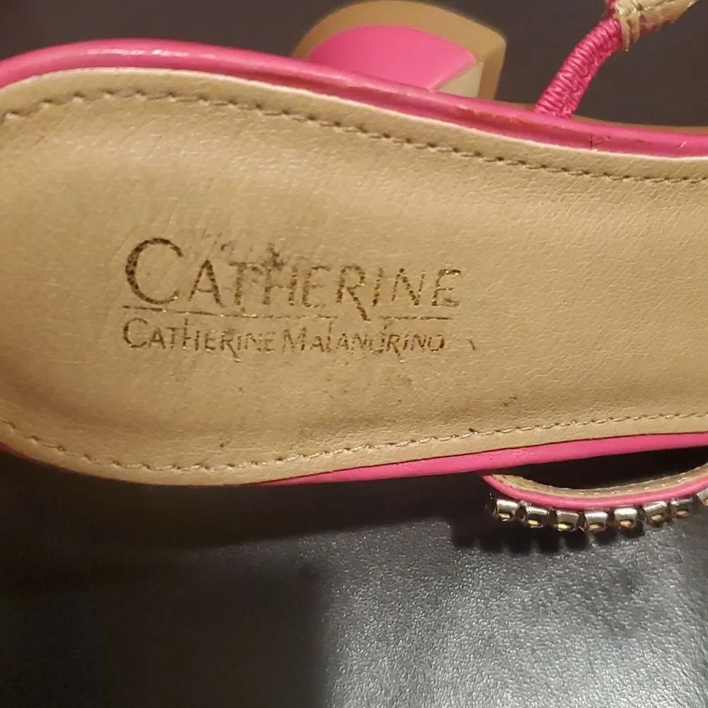 CATHERINE MALANDRINO Pink Rhinestone Sandal Heels - Size 9‎ - Picture 7 of 8